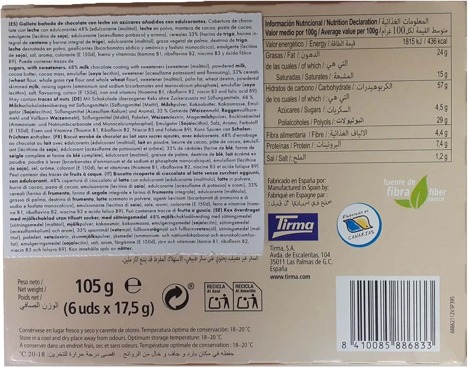 Tirma BeZero biscotti cioccolato al latte 105g 6 pezzi