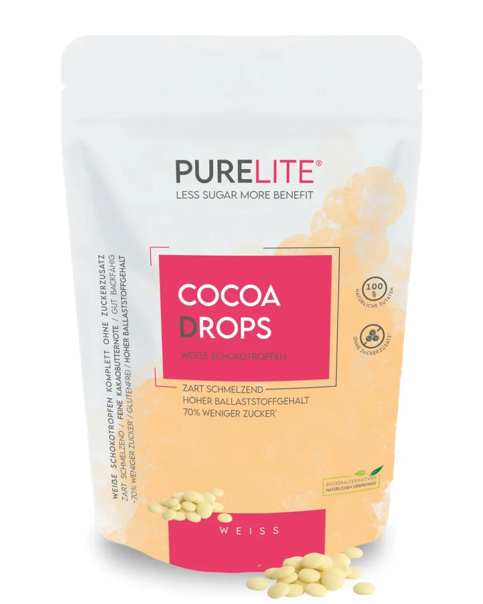 PURELITE Cocoa Drops gocce cioccolato bianco 450 g senza zucchero