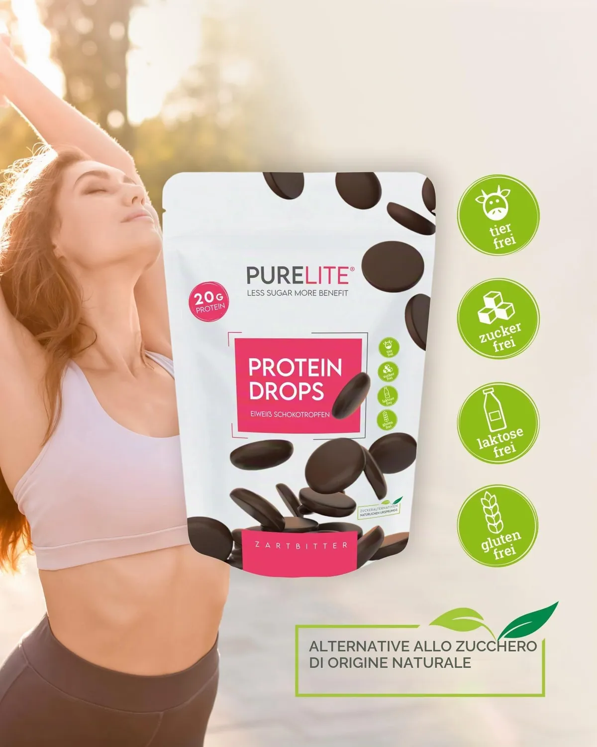 PURELITE Protein Drops gocce fondente 60% 450 g vegano