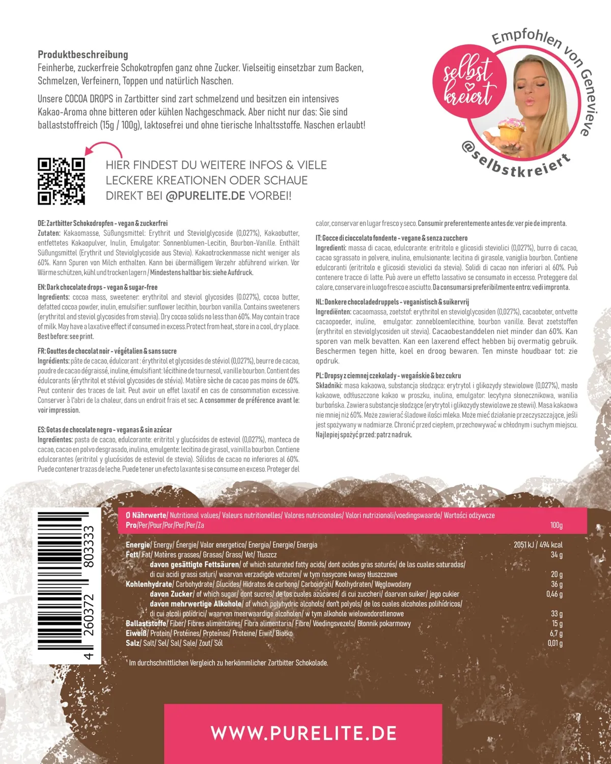Purelite Cocoa Drops gocce cioccolato fondente 450 g
