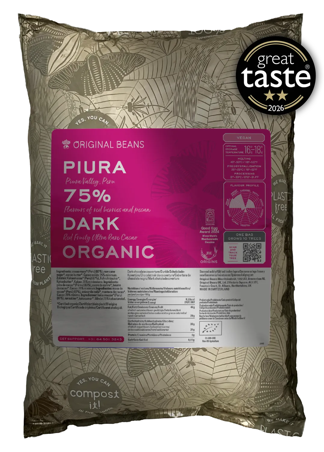 Original Beans Piura 75% tavoletta fondente 70g fruttata