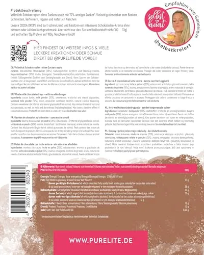 PURELITE Cocoa Drops gocce cioccolato al latte 450g senza zucchero