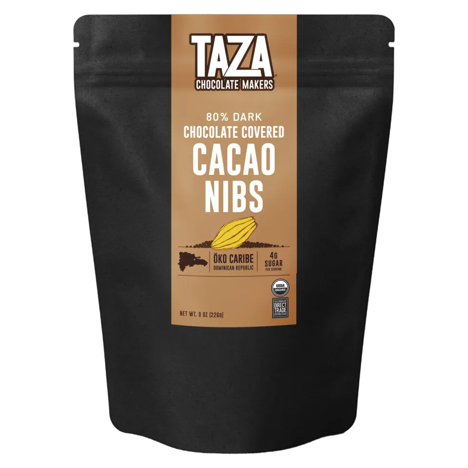 Taza Chocolate Covered Cacao Nibs snack fondente 80%