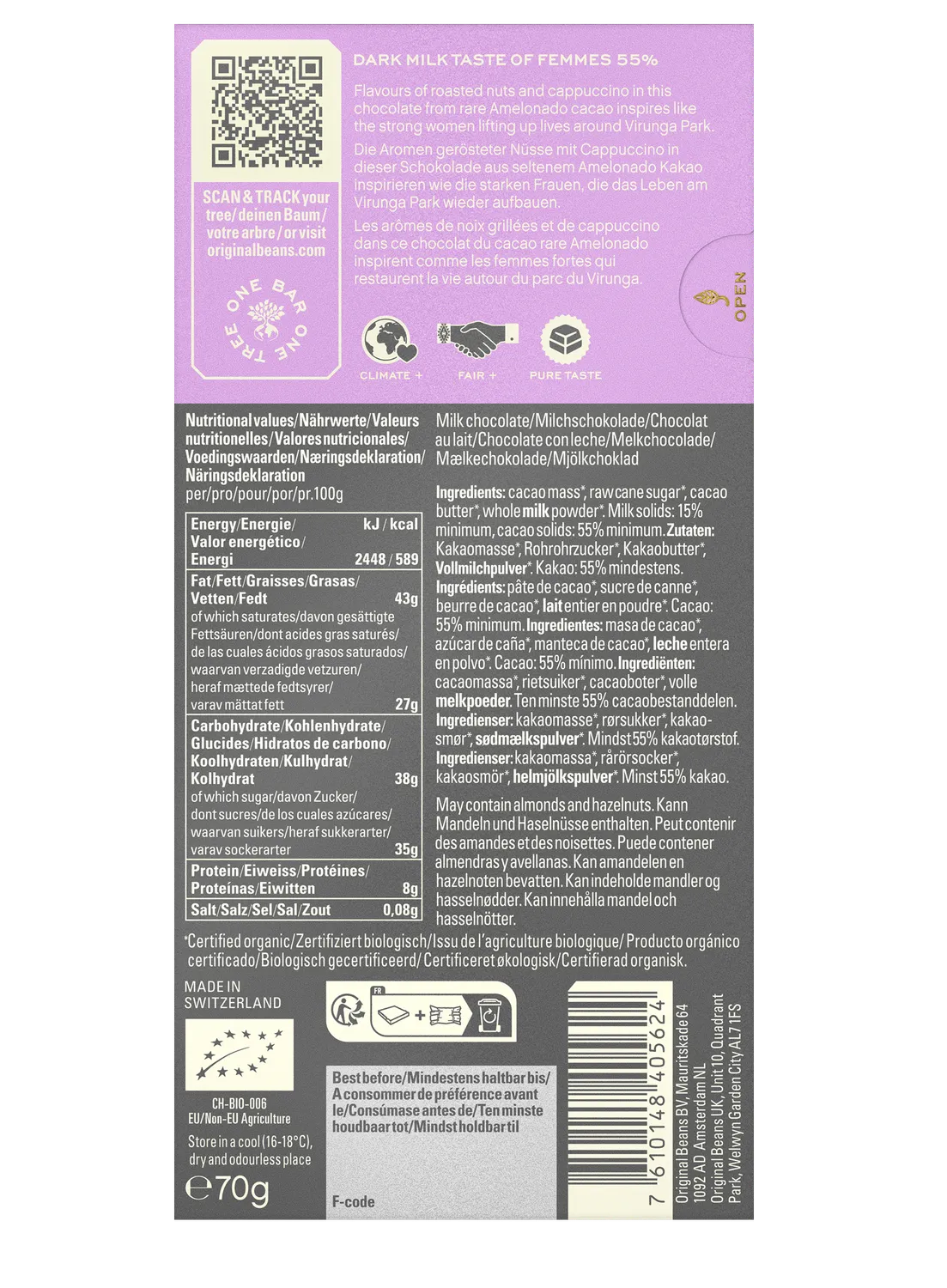 Original Beans Femmes de Virunga 55% tavoletta latte 70g