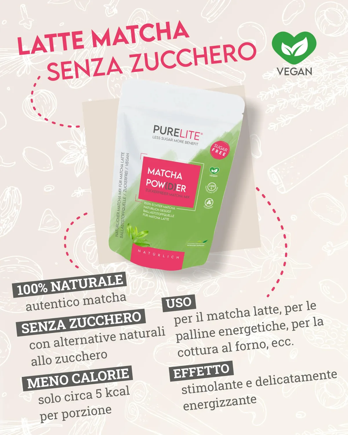 PURELITE Matcha Powder tè verde 230g energizzante