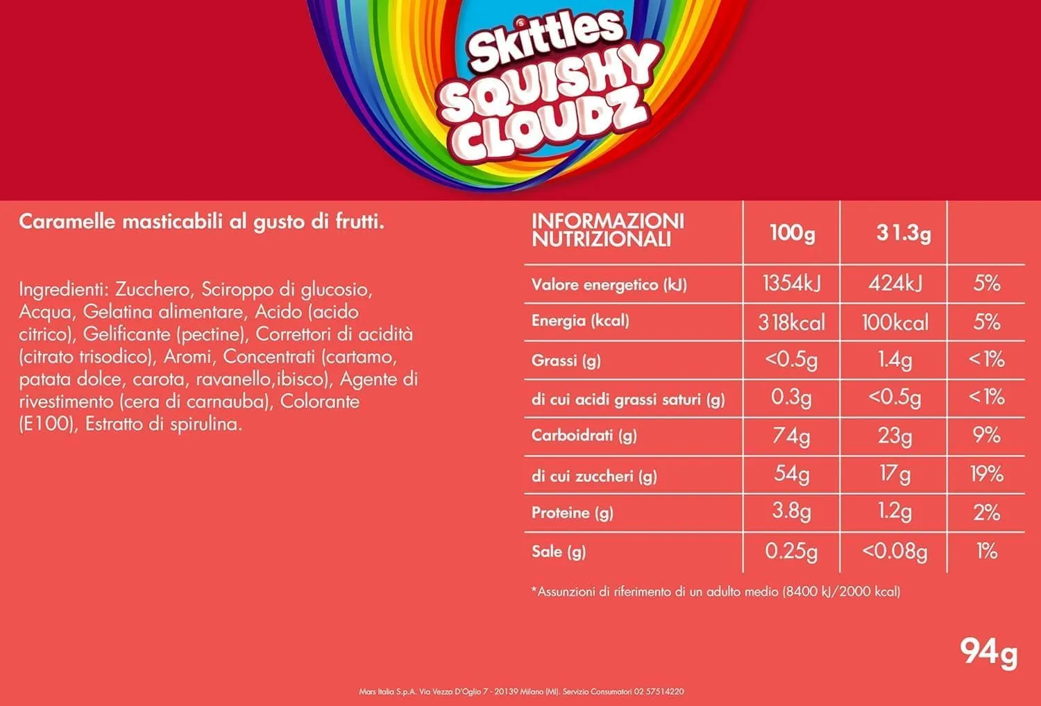 Mars Skittles Squishy Cloudz caramelle frutta 18x94g