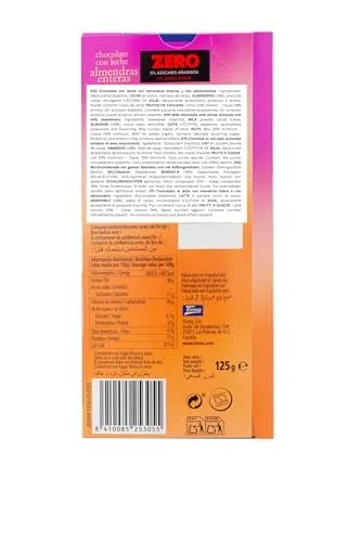 Tirma Zero Cioccolato al Latte Mandorle 125 g Senza Zuccheri