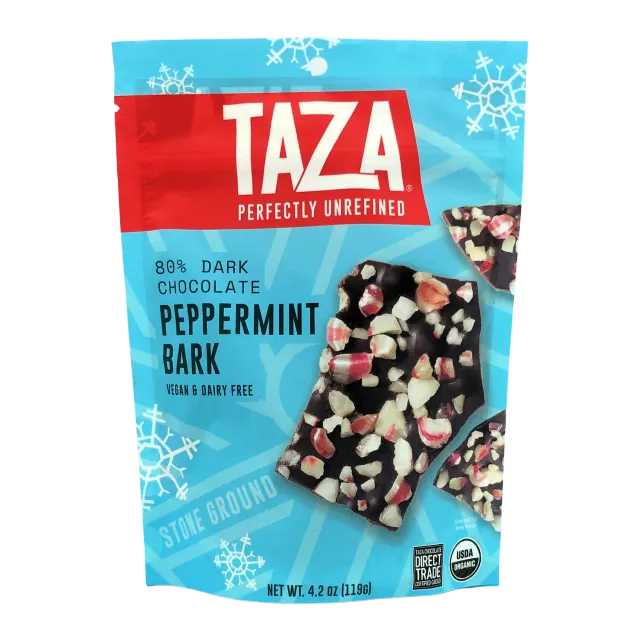 Taza Peppermint Dark Bark snack fondente 80% 119 g