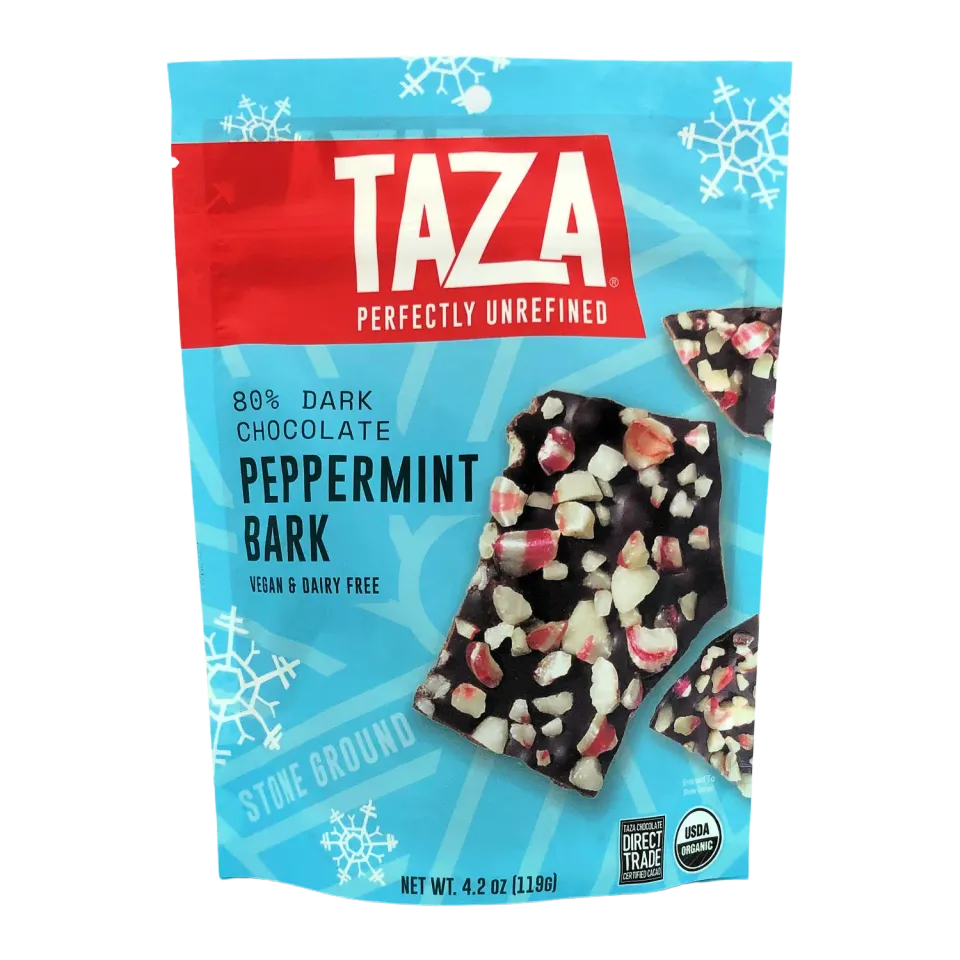 Taza Peppermint Dark Bark snack fondente 80% 119 g