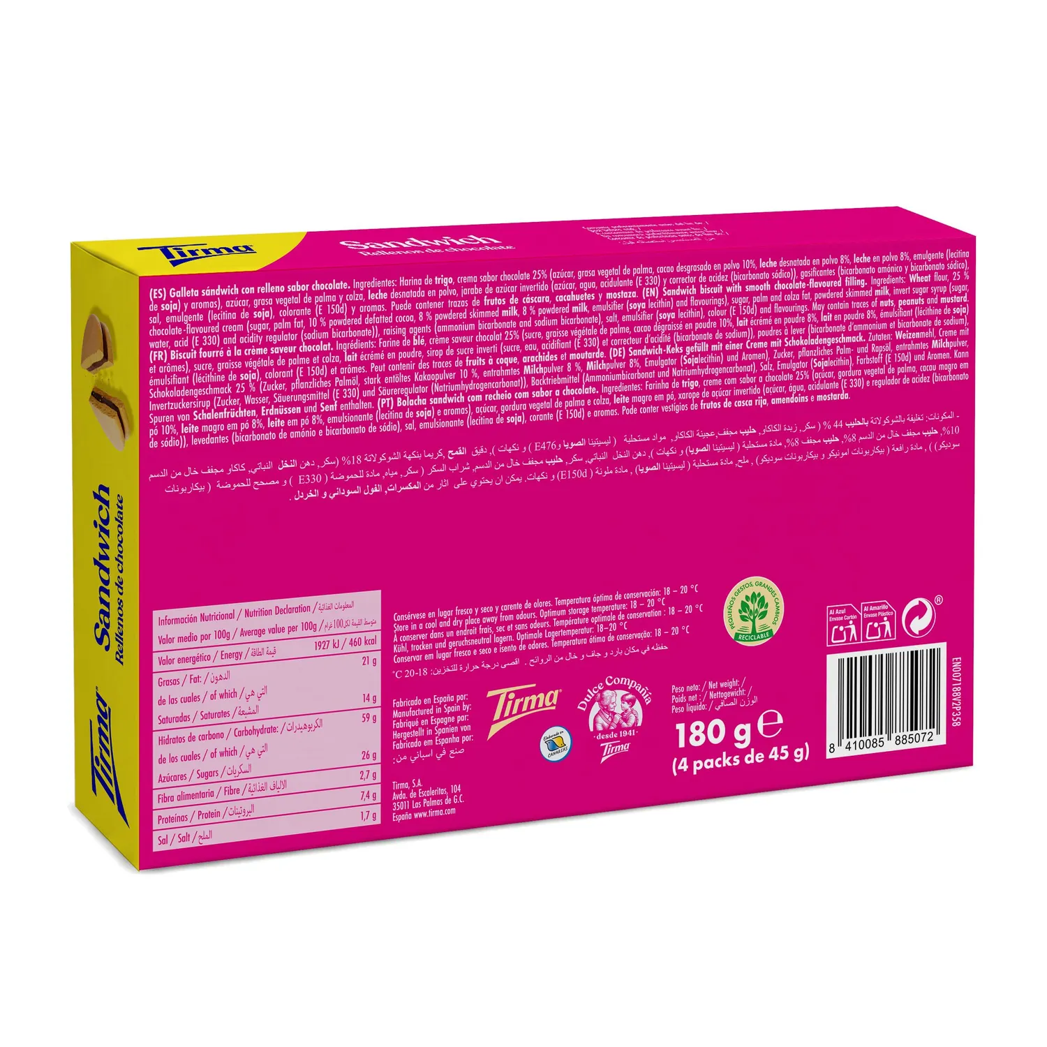 Tirma Sandwich biscotti ripieni cioccolato 180 g 4 bustine