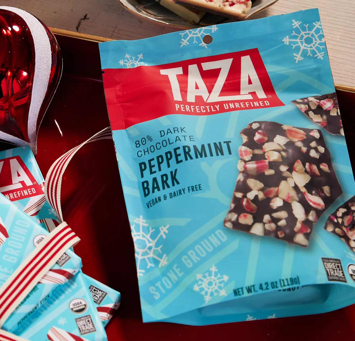 Taza Peppermint Dark Bark snack fondente 80% 119 g