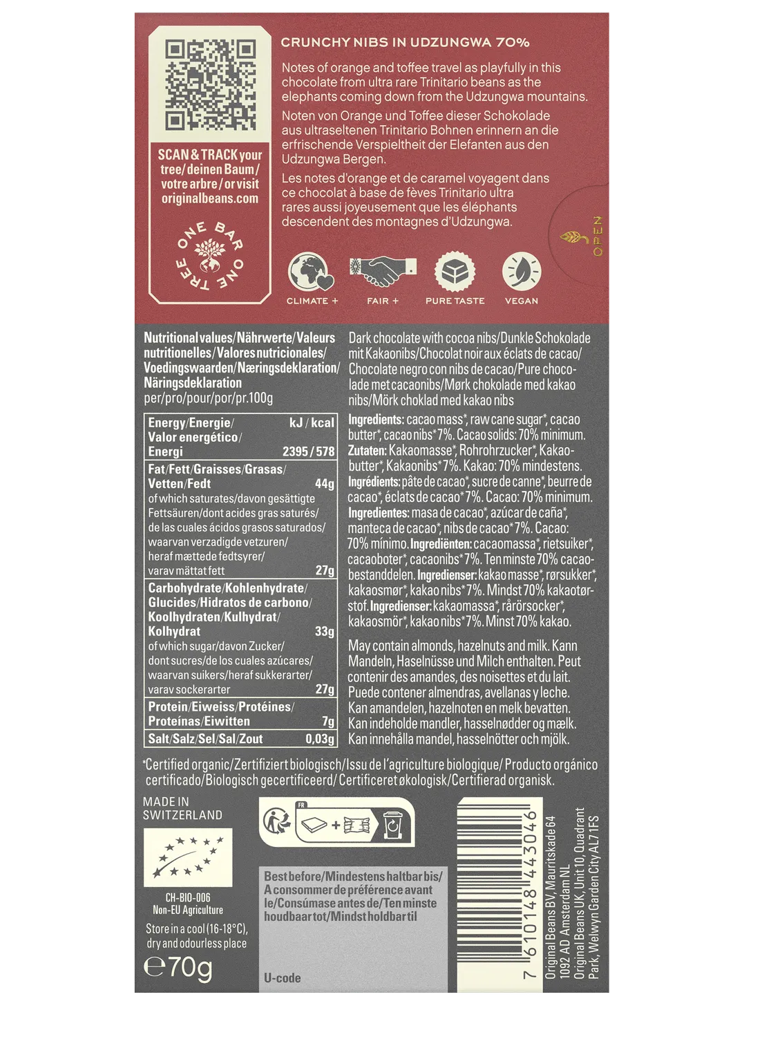 Original Beans Udzungwa 70% tavoletta fondente 70g arancia