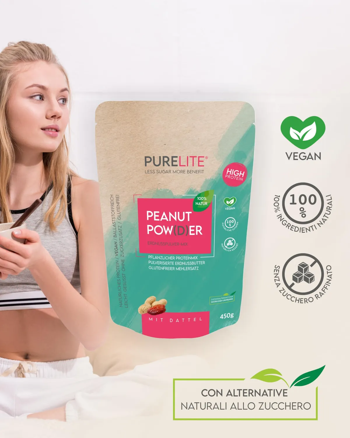 PURELITE Peanut Powder farina di arachidi 450g proteica