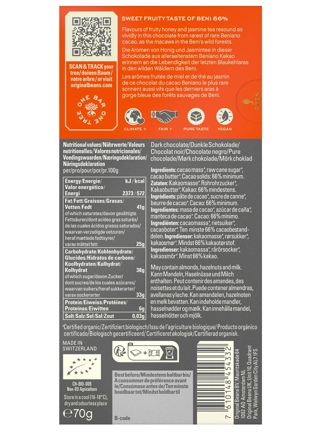 Original Beans Beni Wild 66% tavoletta fondente 70g miele