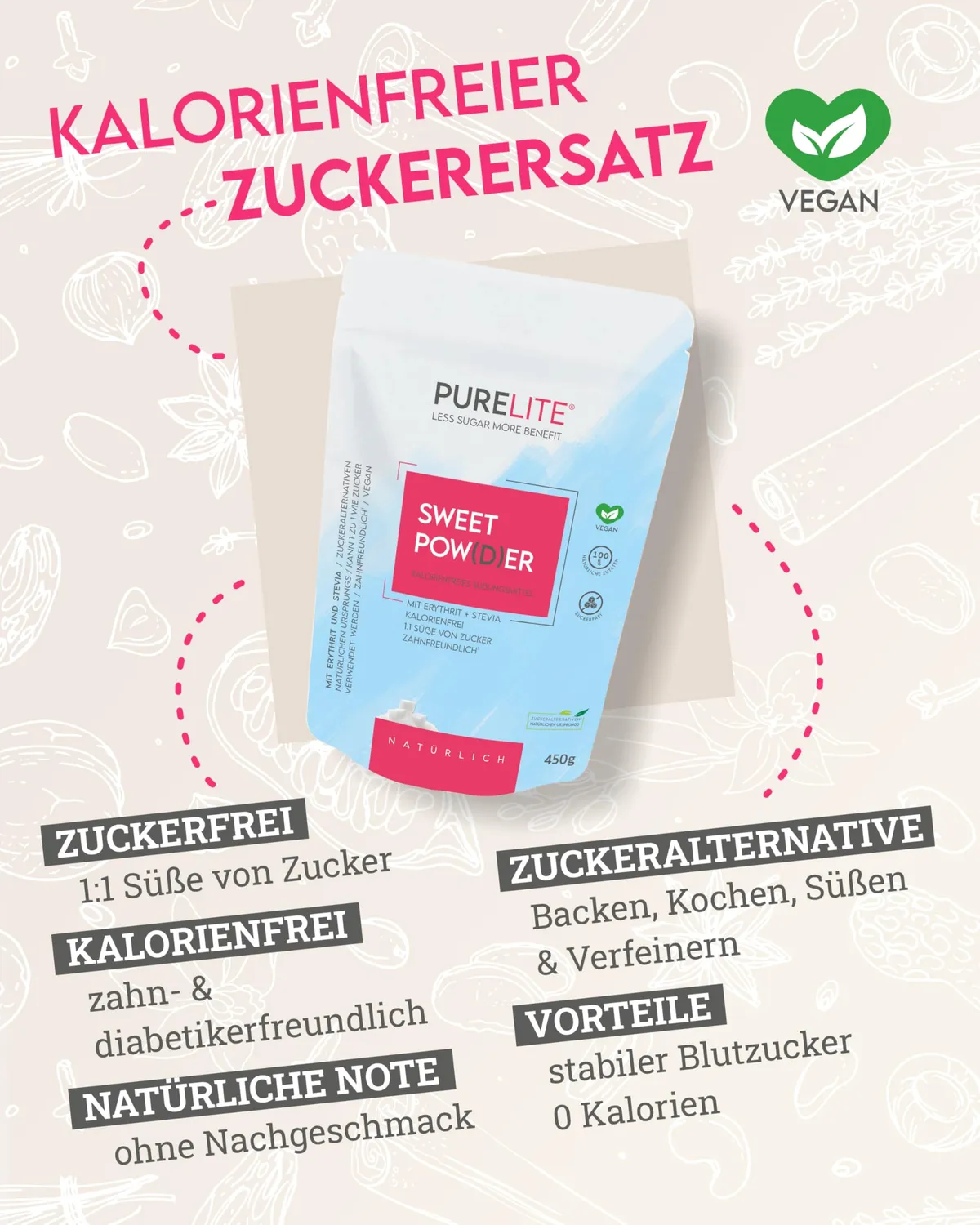 PURELITE Sweet Powder dolcificante 450g zero calorie naturale