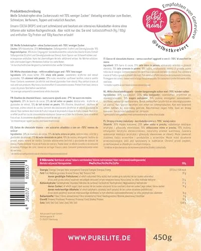 PURELITE Cocoa Drops gocce cioccolato bianco 450 g senza zucchero