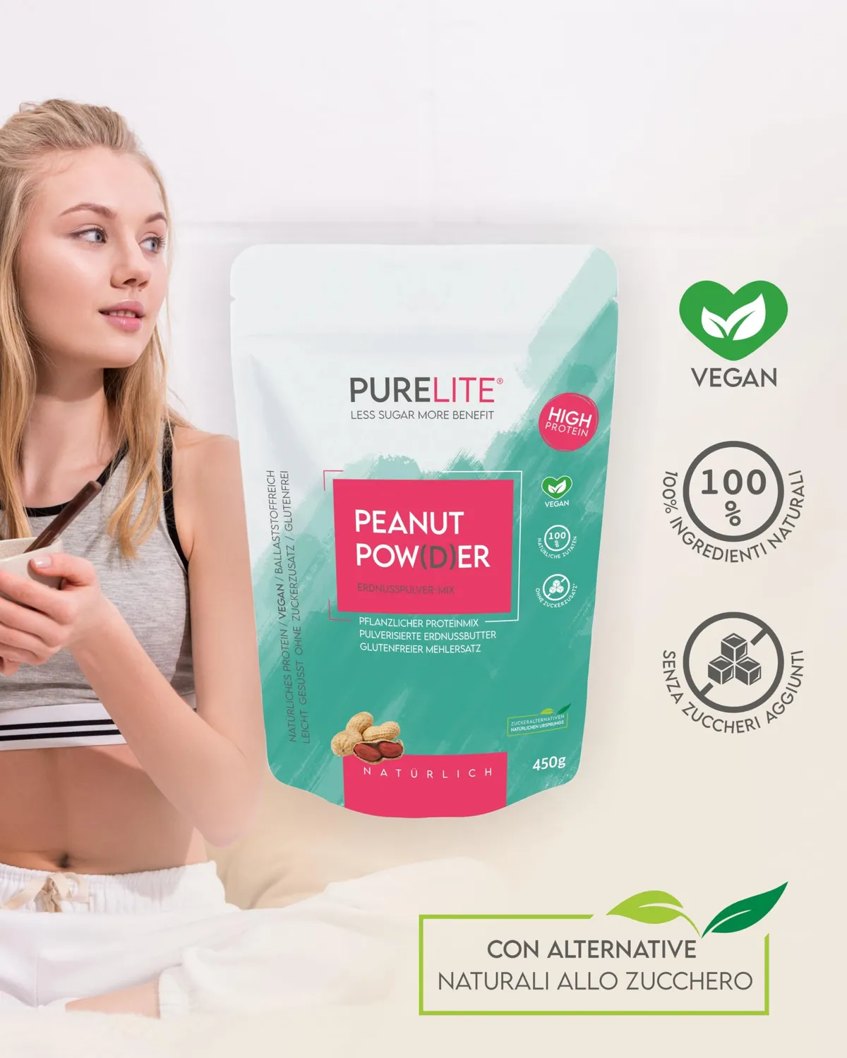 PURELITE Peanut Powder farina arachidi vegan 450g proteica