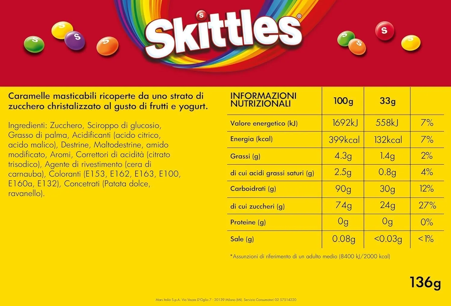 Skittles Smoothies caramelle yogurt 14x136g frutta
