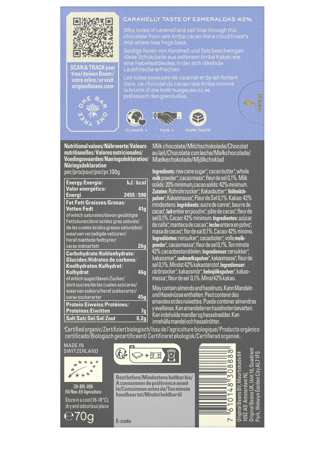 Original Beans Esmeraldas 42% tavoletta latte 70g caramello