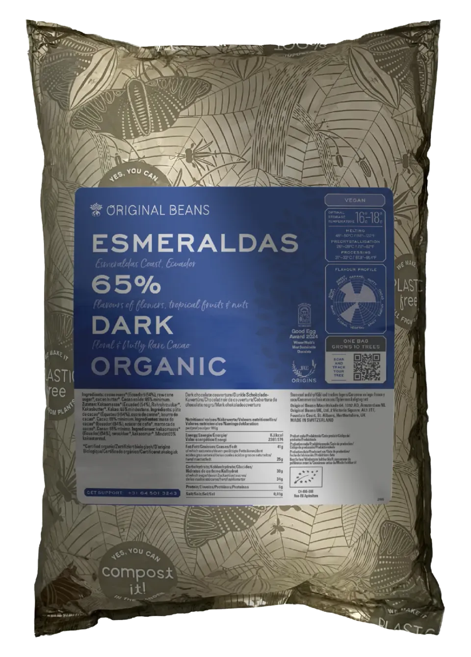 Original Beans Esmeraldas Dark 65% copertura 2kg fiori