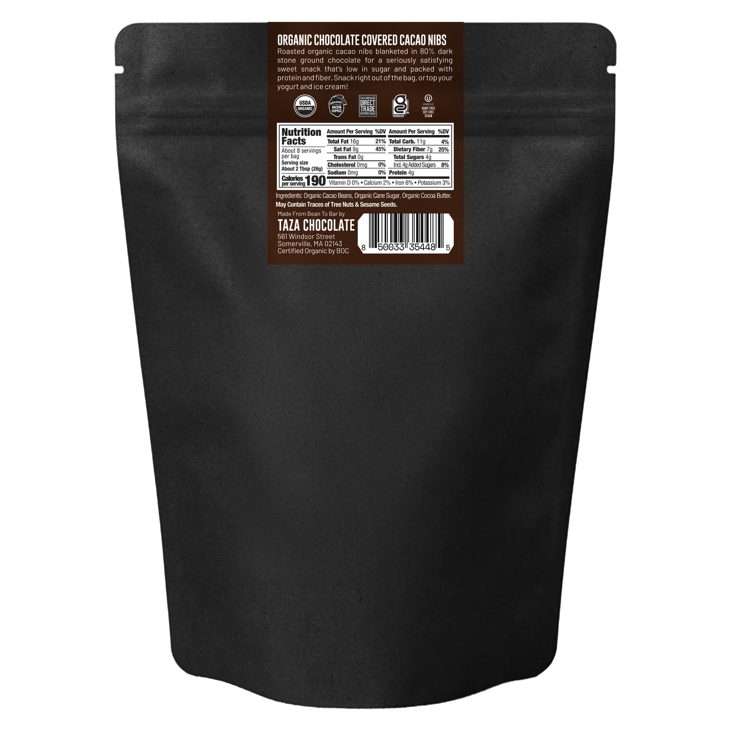 Taza Chocolate Covered Cacao Nibs snack fondente 80%